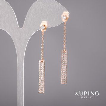 Сережки Xuping з білими каменями 4х53мм Позолота 18К 57160 фото