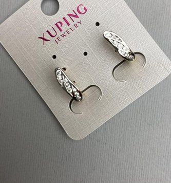 Сережки Xuping Позолота 18К Родій з білими стразами d-4х16мм+- 57197 фото