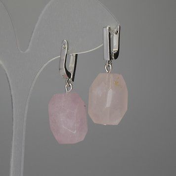 Серьги Розовый кварц многогранники 18х13мм+- L-34мм+- 81627 фото