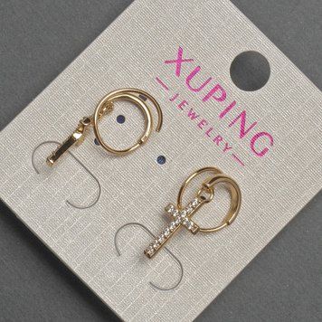 Сережки Xuping хрест з білими стразами d-7х12мм+- L-23мм+- Позолота 18К 55046 фото