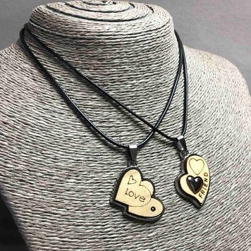 Парні кулони Серце "love" сріблястий метал, дерево 38х26мм + - L-45-50см 43601 фото