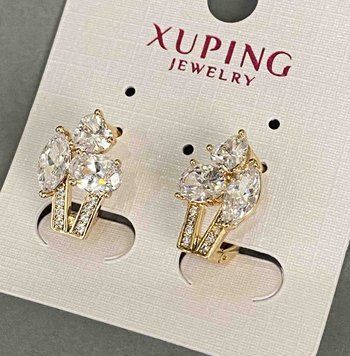 Сережки Xuping з білими цирконами 17х11мм "позолота 18К" 55152 фото