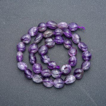Бусины на нитке из натурального камня Аметист круглая галтовка d-8х10мм L-40см +- 8429 фото
