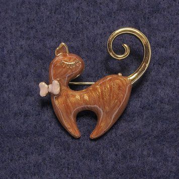 Брошка Котик коричневий перламутр , золотистий метал 37х38мм 60447 фото