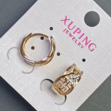 Серьги Xuping 9х15мм "позолота 18К" с белыми стразами 56856 фото