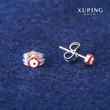 Сережки пусети кульчики Xuping червоне Око 4мм Родій 55660 фото