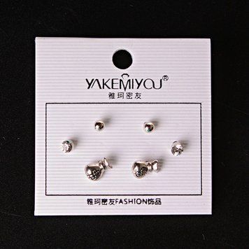 [ 5 мм ] Сережки грошові мішки кульки страза Silver 3304 фото