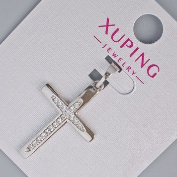 Кулон "Крест" Xuping с белыми стразами d-27х17,5мм+ - L-33мм+- родий 57482 фото