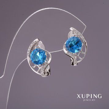Сережки Xuping з блакитними каменями 17х11мм родій 56778 фото