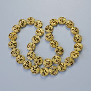 Бусины Гематит "Дерево" цвет матовый золотистый d-12,5х4,5мм+- L-41см+- на нитке 73710 фото