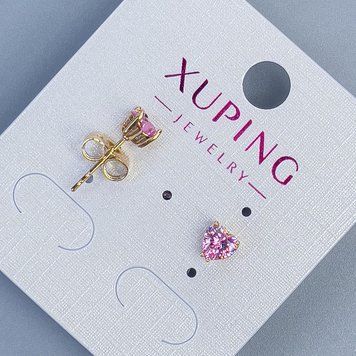 Сережки пусети кульчики Xuping Серце з рожевим каменем 5мм+- позолота 18к 55818 фото
