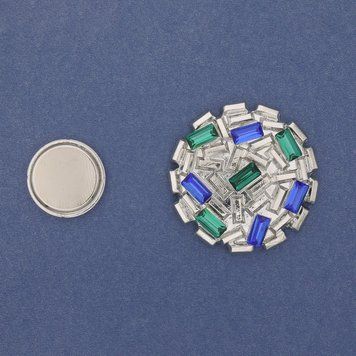 Брошка на магніті Акцент кольорові стрази сріблястий метал 40мм+- 64496 фото