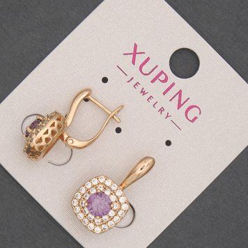 Серьги Xuping с белыми стразами и фиолетовым кристаллом d-12мм+- L-20мм+- Позолота 18К 55280 фото