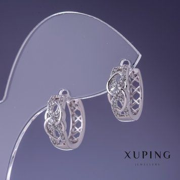 Сережки Xuping 6х14мм родій з білими стразами 55466 фото