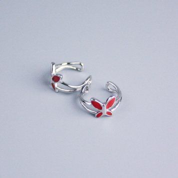 Каф Xuping Родій з червоною емаллю Метелик 11х7мм + - 55769 фото