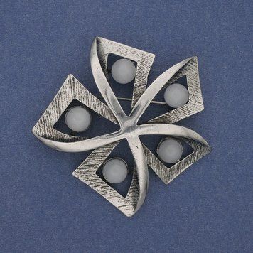 Брошка Акцент сіре Котяче Око сріблястий метал 60мм+- 64514 фото
