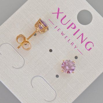 Серьги пусеты Xuping с фиолетовым кристаллом d-7мм+- Позолота 18К 57424 фото
