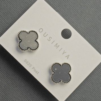 Сережки Пусети Конюшина 14мм+- чорний колір сріблястий метал 47897 фото