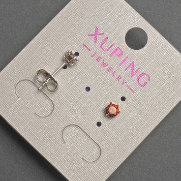 Серьги пусеты шарики Xuping с красным кристаллом d-4мм+- родий 55120 фото