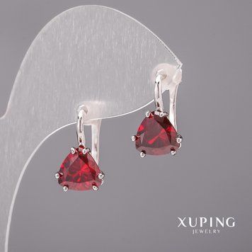 Серьги Xuping с красными камнями 10х17мм Родий 57006 фото