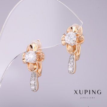 Сережки Xuping з білими каменями 20х10мм позолота 18к 56951 фото
