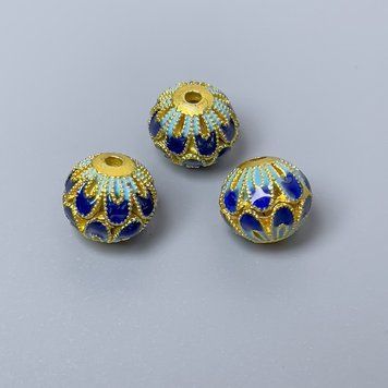 Фурнітура намистина Клуазоне , синя блакитна емаль d-10х9,5мм+- отвір d-2мм золотистий колір металу 1 шт. 47550 фото