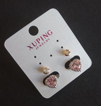 Серьги Xuping Сердца с розовыми стразами 20х10мм позолота 18к, родий 55055 фото