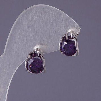 Сережки з бузковими кристалами Овали 12х10мм 20462 фото