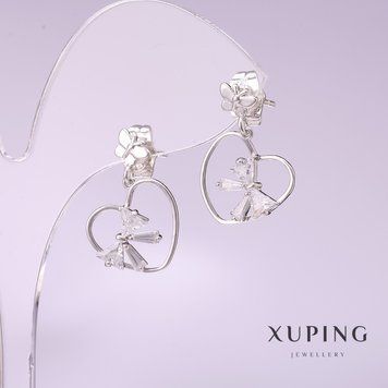 Сережки Xuping Серця з білим каменем 20х15мм родій 57015 фото