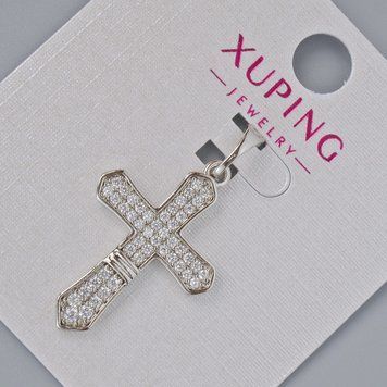 Кулон "Крест" Xuping с белыми стразами d-26х18мм+ - L-32мм+- родий 57480 фото