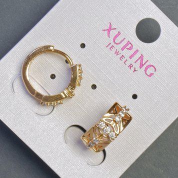 Сережки Xuping 16х7мм "позолота 18К " з білими стразами 56851 фото
