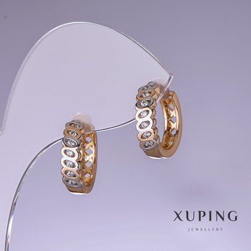 Сережки Xuping з білими стразами 15х4мм родій, позолота 18к 56750 фото