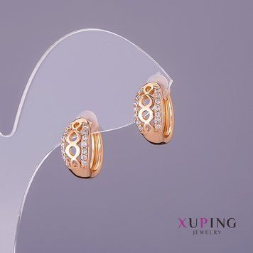 Серьги Xuping белые стразы d-7мм L-14мм цвет золото 55812 фото