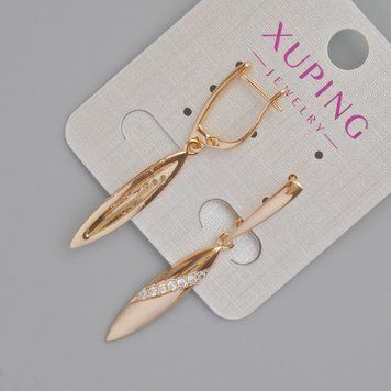 Сережки Xuping з білими стразами d-25,5х6мм+- L-43мм+- Позолота 18К 57079 фото