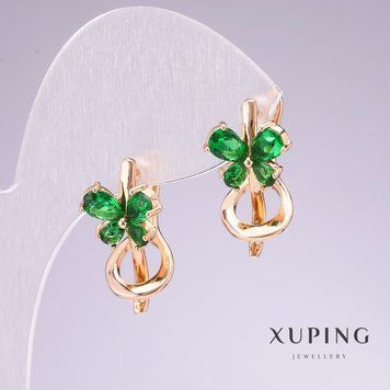 Серьги Xuping позолота 18к с зелеными камнями 20х11мм 55802 фото
