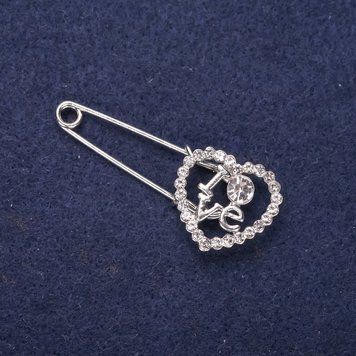 Знижка! Брошка шпилька Серце LOVE білі стрази 43х18мм сріблястий метал 60762 фото