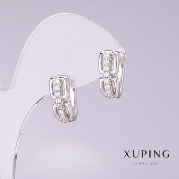 Сережки Xuping з білими стразами 15х7мм родій 55435 фото