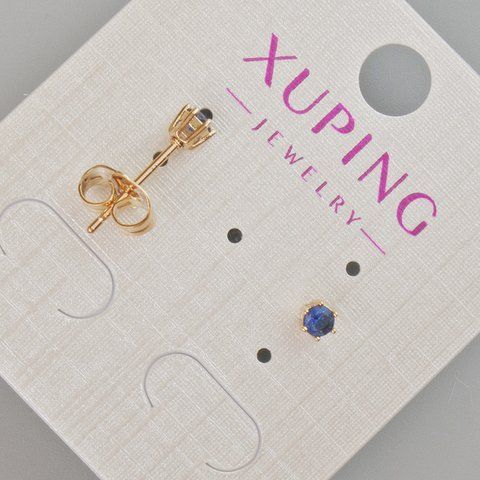 Серьги пусеты Xuping с синим кристаллом d-4мм+- Позолота 18К 57439 фото