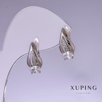 Знижка! Сережки Xuping з білими цирконами 17х8мм родій 56996 фото