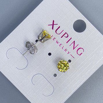 Сережки пусети кульчики Xuping з жовтим каменем оправа "Корона" 6мм+- родій 55444 фото