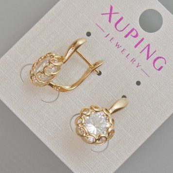 Сережки Xuping з білим кристалом d-19х11мм+- Позолота 18К 55716 фото