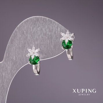 Сережки Xuping із зеленими каменями 17х7мм родій 56742 фото