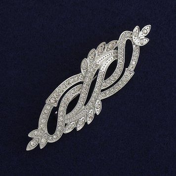 Брошка Акцент білі стрази сріблястий метал 85х26мм+- 62284 фото