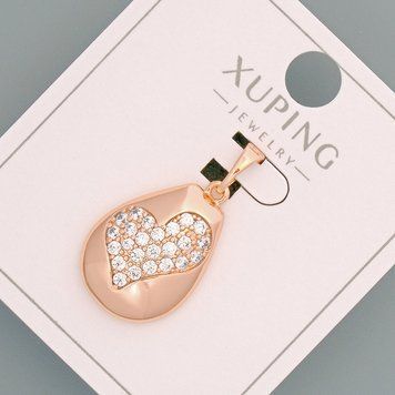 Кулон "Серце" Xuping з білими стразами d-14,5х19мм+ - L-27мм+- позолота 18К 57348 фото