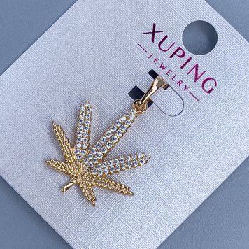 Кулон Xuping "Лист Конопель" з білими стразами d-21мм+ - L-29мм+- позолота 18К 57267 фото