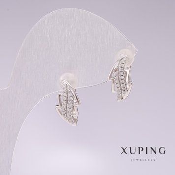 Сережки Xuping родій з білими стразами 15х8мм 55436 фото