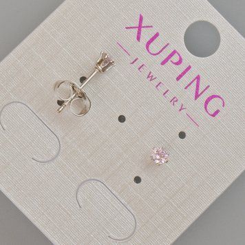 Серьги пусеты Xuping с розовым кристаллом d-3,5мм+- Родий 57452 фото