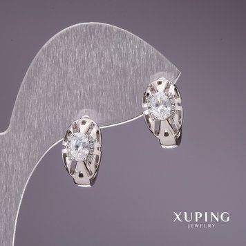 Сережки Xuping з білими каменями 8х15мм родій 55786 фото