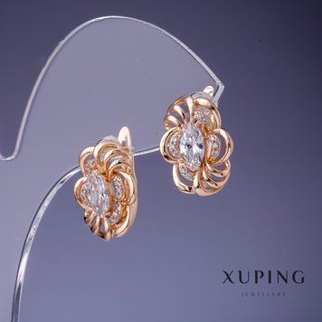 Сережки Xuping з білими кристалами 16х12мм "позолота 18К" 55750 фото