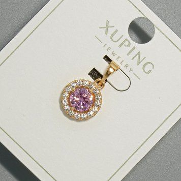 Кулон Xuping з рожевим кристалом та білими стразами d-10,5мм+ - L-18,5мм+- позолота 18К 57305 фото